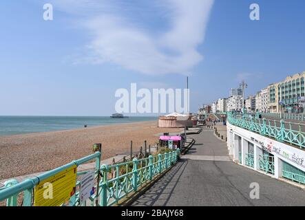 Brighton UK 28th March 2020 -  Brighton beach and seafront are extremely quiet on day five of the governments lockdown restrictions during the Coronavirus COVID-19 pandemic crisis compared with last weekend when thousands of visitors descended on the seaside city . Credit: Simon Dack / Alamy Live News Stock Photo