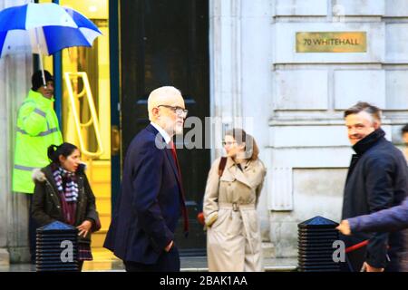 JEREMY CORBYN MP AND JOHNATHAN ASHWORTH MP IN WHITEHALL OUSIDE THE CABINET OFFICE ON 9TH MARCH 2020. Stock Photo