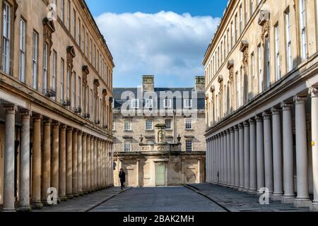 Bath Street in the centre of Bath, Somerset, deserted as the UK government restrictions continue to try and contain the coronavirus outbreak. Stock Photo