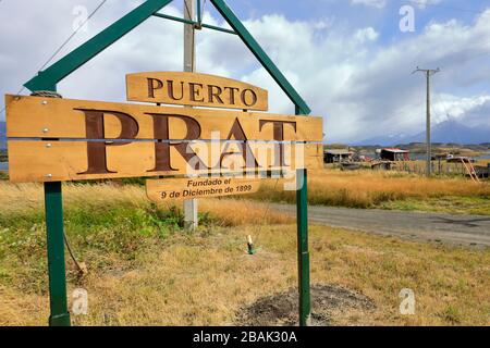 View over the village of Puerto Prat near Puerto Natales city, Patagonia, Chile, South America Stock Photo