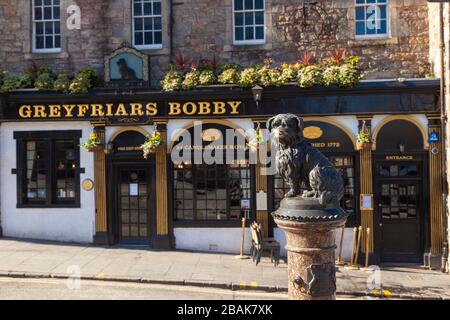 No tourists at the famous Greyfriars Bobby in an unusually quiet Edinburgh because of the Covid19 outbreak Stock Photo