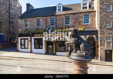 No tourists at the famous Greyfriars Bobby in an unusually quiet Edinburgh because of the Covid19 outbreak Stock Photo