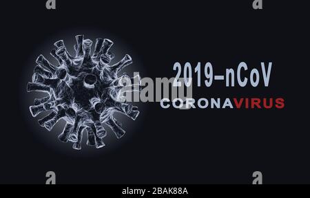 COVID-19 coronavirus concept, 3d illustration. COVID disease theme on dark background. Stock Photo