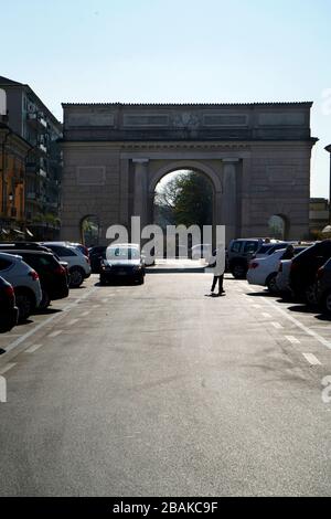 Porta Ombriano is a monumental gateway to the historic center of Crema, Lombardy, Italy, Europe Stock Photo