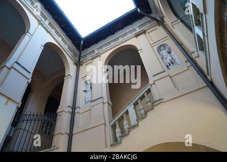 The arcades of the town hall, Crema, Lombardy, Italy, Europe Stock Photo