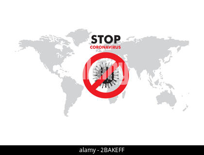 Coronavirus Icon with Red Prohibit Sign, 2019-nCoV Novel Coronavirus Bacteria. No Infection and Stop Coronavirus Concepts. Stock Vector