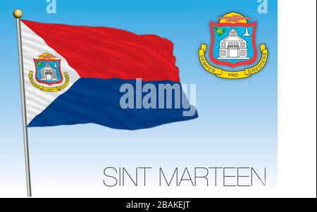 Sint Marteen official national flag and coat of arms, caribbean, vector illustration Stock Vector