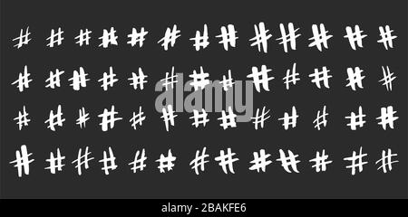 Hashtag grunge vector big set. Hand drawn icons for social networks or internet applications. Stock Vector