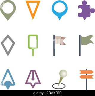 GPS Map Pointer Set Isolated Vector Illustration Icon. Map Pin Concept Symbol on White Background Stock Vector