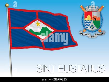 Sint Eustatius official national flag and coat of arms, caribbean, vector illustration Stock Vector