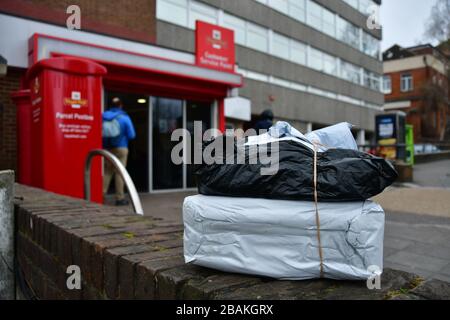 London, UK. 28th March 2020.  During the coronavirus in UK lockdown Royal mail collect point remind open at Church Road ,on 28 March 2020 London. Credit: Picture Capital/Alamy Live News Credit: Picture Capital/Alamy Live News Stock Photo