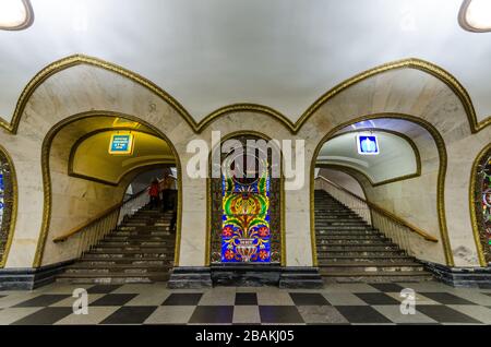 travelling the Moscow metro Stock Photo