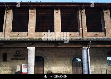 La Loggia dei Tiratori detail,  Piazza dei Quaranta Martiri square, Gubbio, Umbria, Italy, Europe Stock Photo