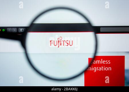 Los Angeles, California, USA - 12 June 2019: Illustrative Editorial of Fujitsu website homepage. Fujitsu logo visible on display screen Stock Photo