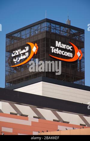 The logo of Maroc Telecom (In French and Arabic language). Maroc Telecom is the main telecommunication company in Morocco. Stock Photo