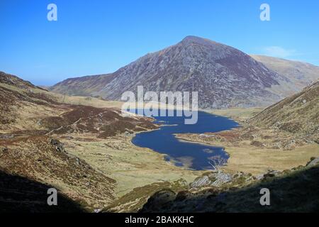 Pen yr ole wen and Llyn Idwal Stock Photo