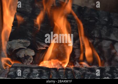 Wood Burning in Fire Place Stock Photo