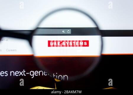 Los Angeles, California, USA - 12 June 2019: Illustrative Editorial of Bae System website homepage. Bae System logo visible on display screen Stock Photo