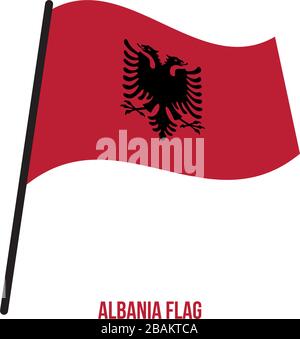 Albania Flag Waving Vector Illustration on White Background. Albania National Flag. Stock Vector