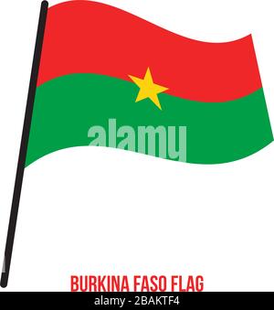 Waving Flag Of Burkina Faso On Flagpole. Template For Independence Day 