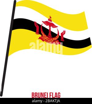 Brunei Flag Waving Vector Illustration on White Background. Brunei National Flag. Stock Vector