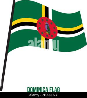 waving flag of Dominica on white background. Template for independence ...
