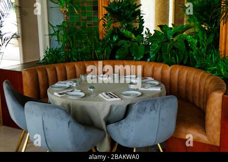 simple and elegant dining table set up Stock Photo