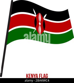 Kenya Flag Waving Vector Illustration on White Background. Kenya National Flag. Stock Vector