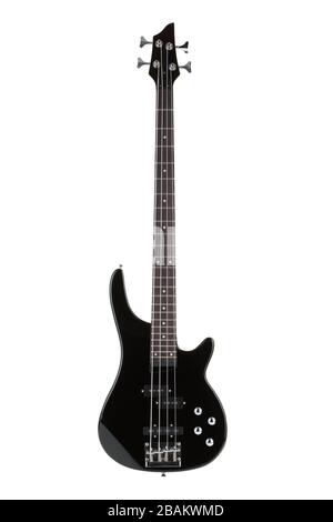 Black electric bass guitar isolated on white with clipping path Stock Photo