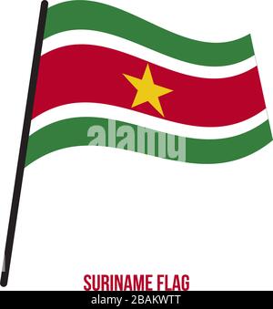 Suriname Flag Waving Vector Illustration on White Background. Suriname National Flag. Stock Vector