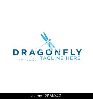 design letter dragonfly with color blue. Decoration design emblem dragonfly. Vector illustration EPS.8 EPS.10 Stock Vector