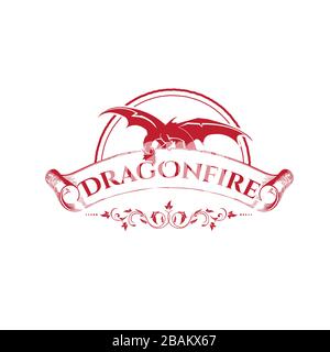 Emblem design letter dragon fire with color red. Decoration design emblem dragon fire. Vector illustration EPS.8 EPS.10 Stock Vector