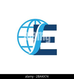 E letter symbol with globe symbol icon. Earth icon isolated on white background. Vector illustration EPS.8 EPS.10 Stock Vector