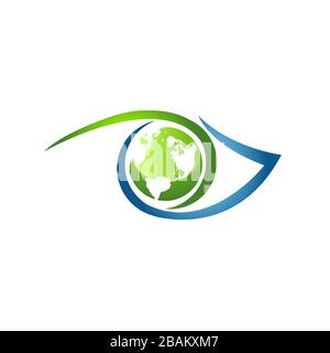 Earth symbol inside eye vector symbol on the white background. Eye icon vector in modern flat style for web and mobile design. Vector illustration EPS Stock Vector