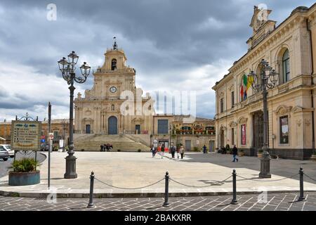 The square of Palazzolo Acreide, medieval village in the province of Syracuse, Italy Stock Photo