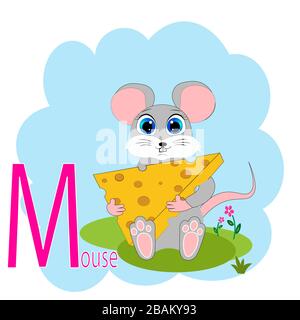 M word for mouse animal alphabet illustration  Stock Vector