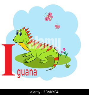 I word for iguana animal alphabet illustration  Stock Vector