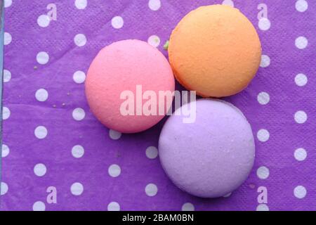 close up of colorful macaroon on color background  Stock Photo
