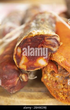 soppressata salami and hot nduja typical products of Calabria Stock Photo