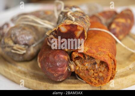 soppressata salami and hot nduja typical products of Calabria Stock Photo