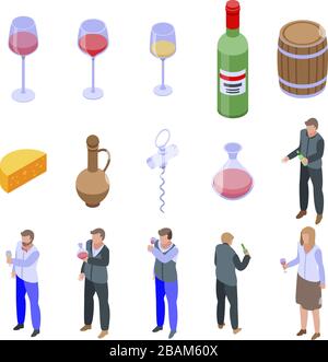 Sommelier icons set, isometric style Stock Vector