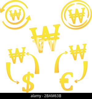 South Korean Won currency symbol icon of Korea Stock Vector