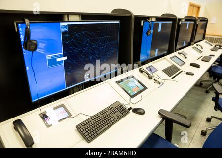 Air traffic control simulator station. Stock Photo