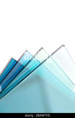 Sheets of glass from a factory manufacturing tempered clear float glass panels cut to size Stock Photo