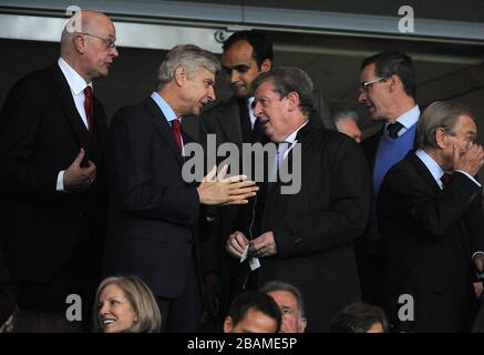 Arsenal manager Arsene Wenger (left) with England manager Roy Hodgson in the stands prior to kick-off Stock Photo