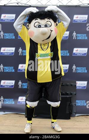 Burton Albion mascot Billy The Brewer, following the Football League Mascot Race, in support of Prostate Cancer UK. Stock Photo