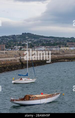 Aerial view of sailing boats, ships and yachts in Dun Laoghaire marina harbour, Ireland Stock Photo