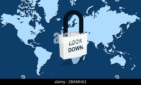 all the world Lock down and stay at home. lock down and Physical Distancing to avoid spreading the virus covid-19. world locked down. Stock Vector