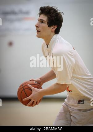 Basketball action with Post Falls vs Lewiston High School in Post Falls, Idaho. Stock Photo