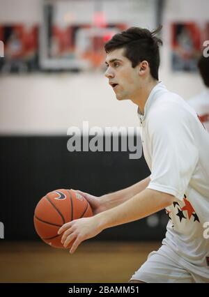 Basketball action with Post Falls vs Lewiston High School in Post Falls, Idaho. Stock Photo